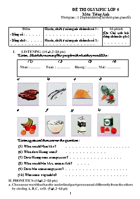 Đề thi olympic môn Tiếng Anh 6 (Có đáp án)